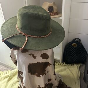 Green Suede Wide Brim Hat